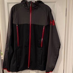 Under Armour Men's Black and Gray Jacket with Red Accents SZ-Large